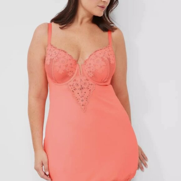 Cacique Other - Cacique Vibrant Orange/Pink Lace Nightgown Slip - Size 42DDD